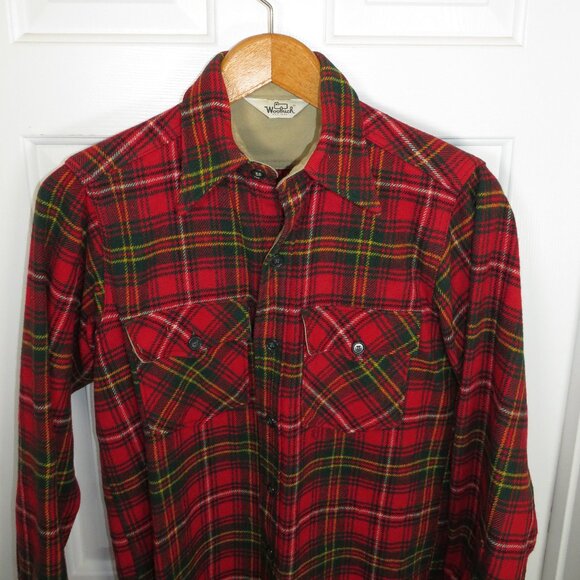 Vintage Woolrich Jacket Men's Medium Red Plaid Wool Shirt Jac Coat 70s CPO - Picture 2 of 6